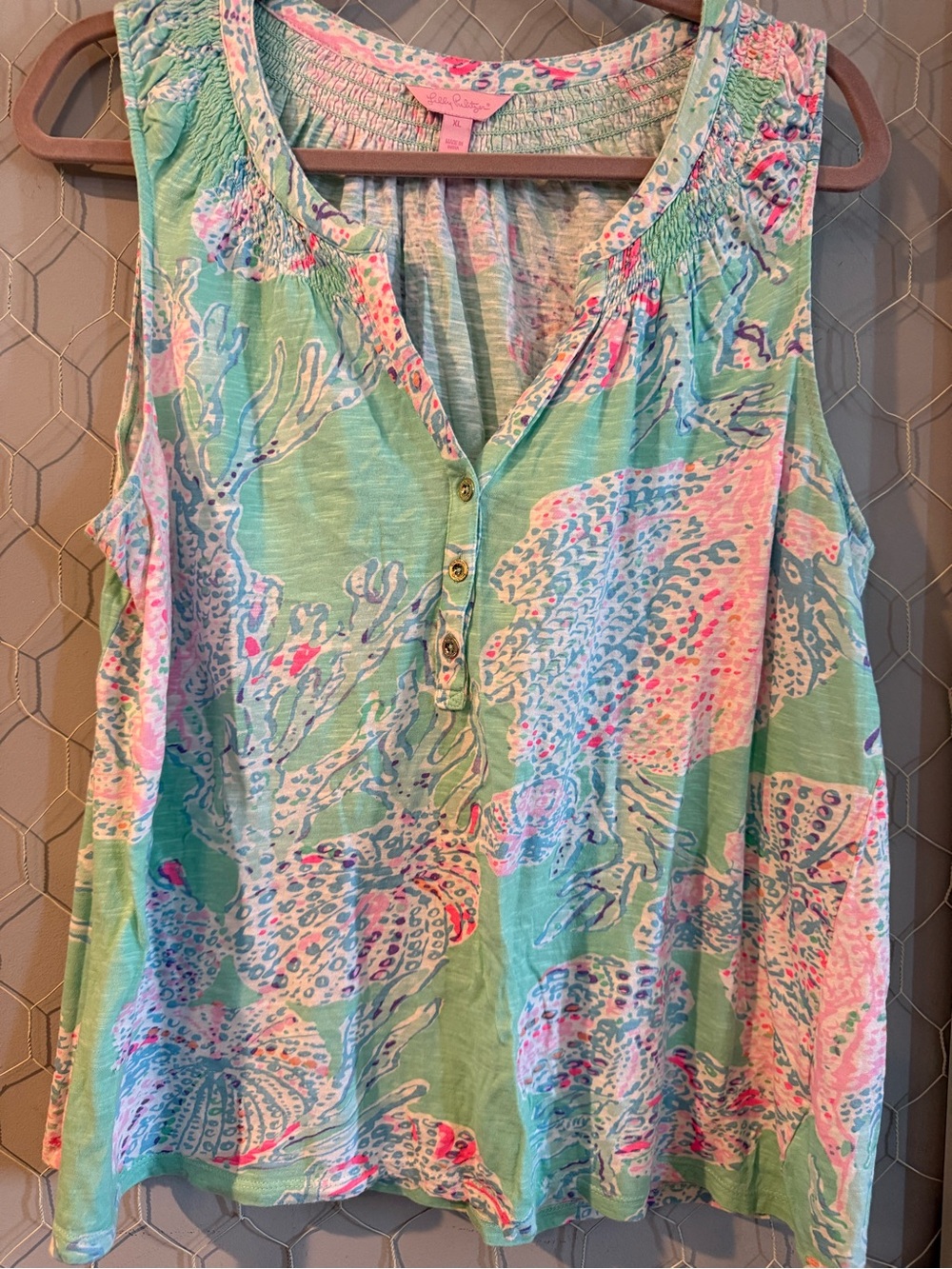Lilly Pulitzer Sleeveless Camisole in Aqua & Pink Coral Print